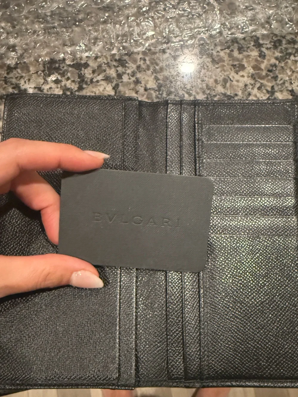 Bulgari Black Textured Leather Card Holder Wallet
